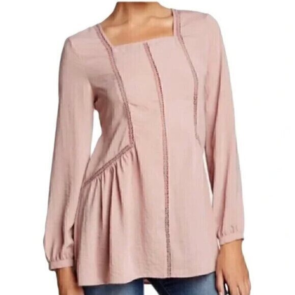 RO&DE ANTHROPOLOGIE Mauve Pink ish Crochet Lace Long Sleeve Boho Peasant Blouse - Picture 1 of 16